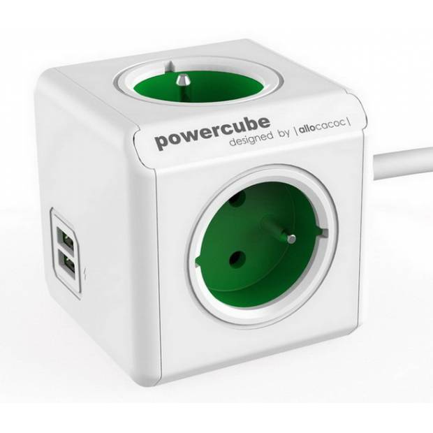 Napájecí kostka PowerCube zásuvka s prodlužovacím kabelem 1.5m na 230V USB /GREEN/