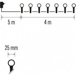 LED světelný cherry řetěz kuličky 2,5cm délka 4m venkovní i vnitřní, teplé bílé světlo s časovačem