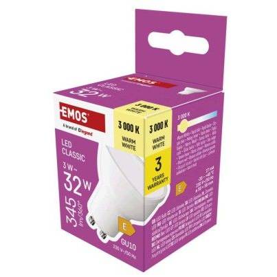 ZQ8E12 LED žárovka Classic MR16 / GU10 / 3 W (32 W) / 345 lm / teplá bílá EMOS