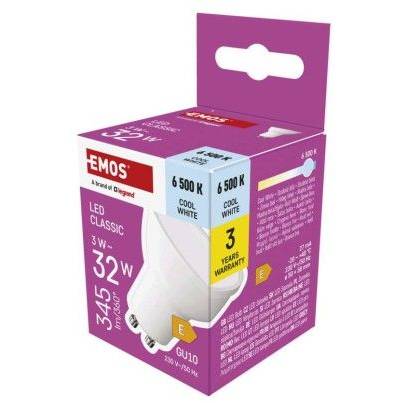 ZQ8E14 LED žárovka Classic MR16 / GU10 / 3 W (32 W) / 345 lm / studená bílá EMOS