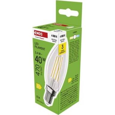 ZF3D23 LED žárovka Filament svíčka / E14 / 3,4 W (40 W) / 470 lm / neutrální bílá EMOS