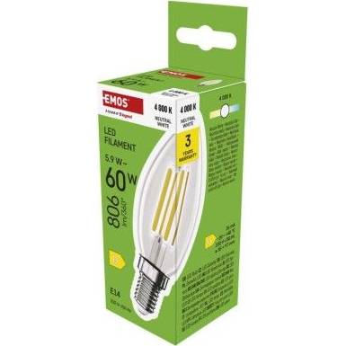 ZF3D43 LED žárovka Filament svíčka / E14 / 5,9 W (60 W) / 806 lm / neutrální bílá EMOS