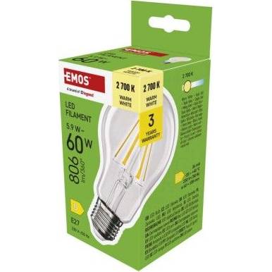 ZF5D42 LED žárovka Filament A60 / E27 / 5,9 W (60 W) / 806 lm / teplá bílá EMOS