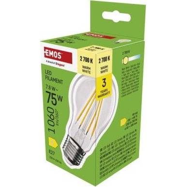 ZF5D52 LED žárovka Filament A60 / E27 / 7,8 W (75 W) / 1060 lm / teplá bílá EMOS