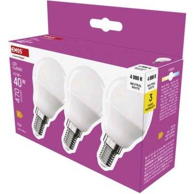 ZQ1E23.3 LED žárovka Classic Mini Globe / E14 / 4,2 W (40 W) / 470 lm / neutrální bílá EMOS