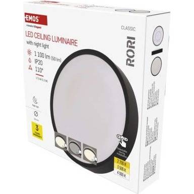 ZM4401 LED přisazené svítidlo RORI kruhové, černé, 17W, se změnou CCT EMOS